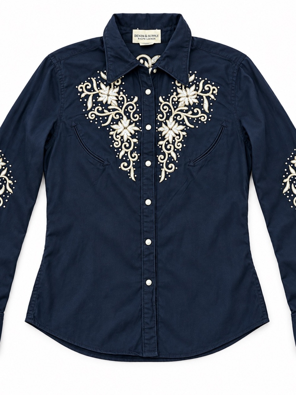Denim & Supply Ralph Lauren Navy Jacket with Gold Floral Embroidery